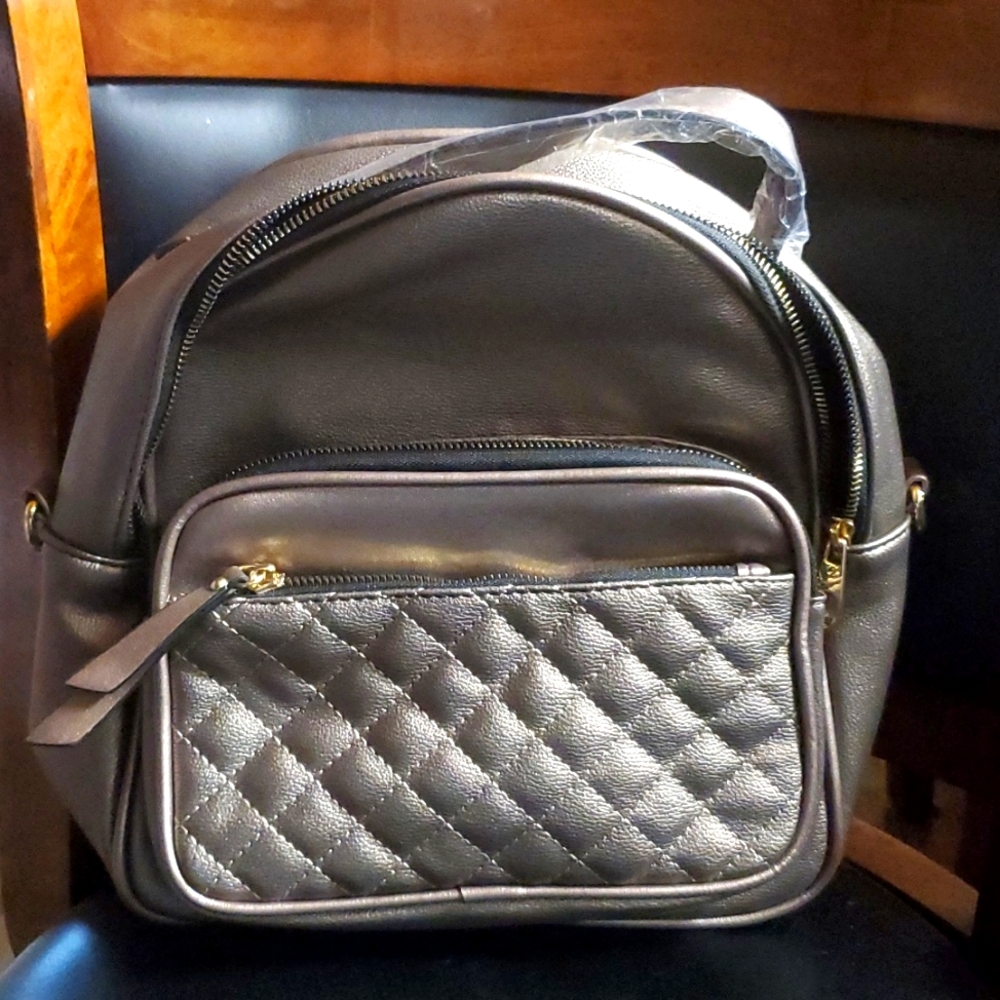 Pewter Quilted Medium Backback New